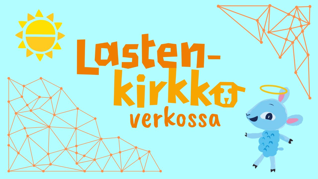 Lastenkirkko verkossa -mainos, jossa on iloinen lammas