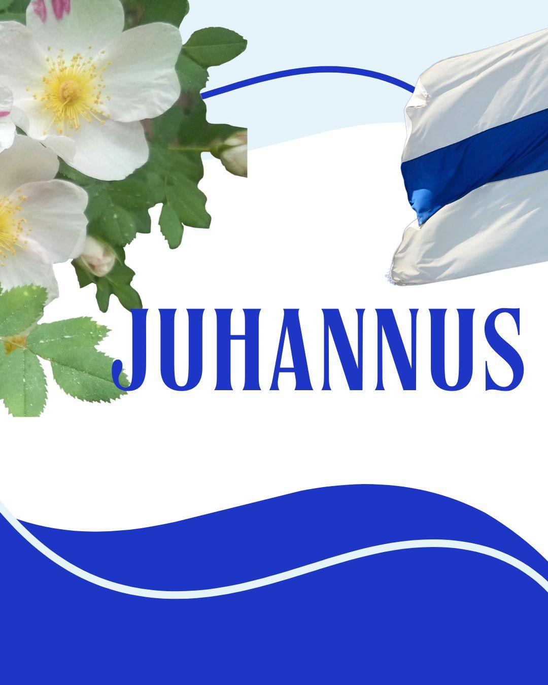 Ruusu, suomen lippu ja teksti juhannus